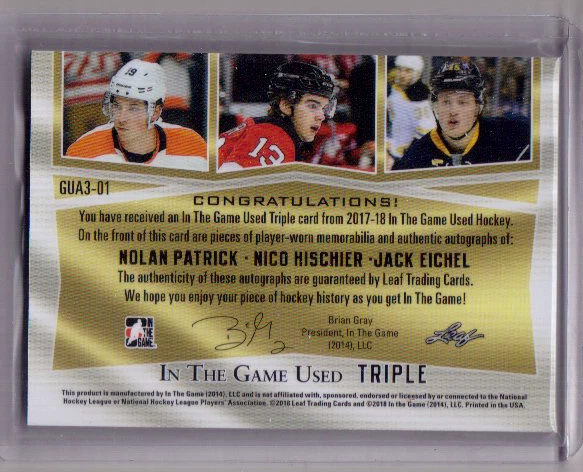 HISCHIER NOLAN PATRICK EICHEL 18 Leaf In The Game-Used Rookie 3X Patch Autograph - Image 2 of 2