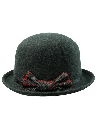 Vintage Evelyn Varon Gray Italian Bowler Hat Buckle Details  display picture 1
