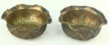 ! Antique Egyptian SILVER Hand Tooled Pair Spice Urns Open Salts