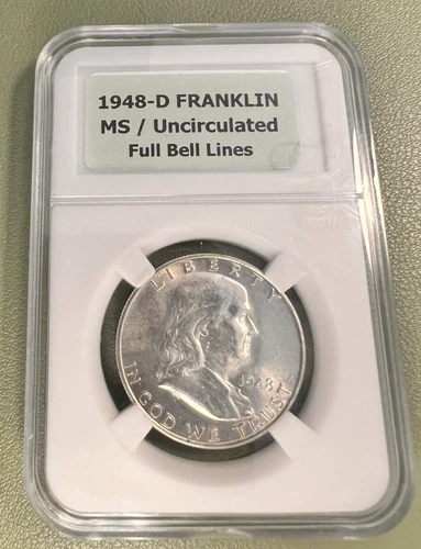 1948 D Franklin Half Dollar Full Bell Lines MS/Uncirculated 90% Silver