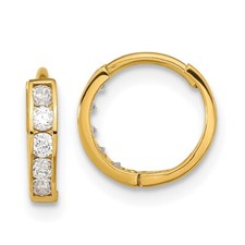14k Yellow Gold Cubic Zirconia Hinged Hoop Earrings Gift for Mother