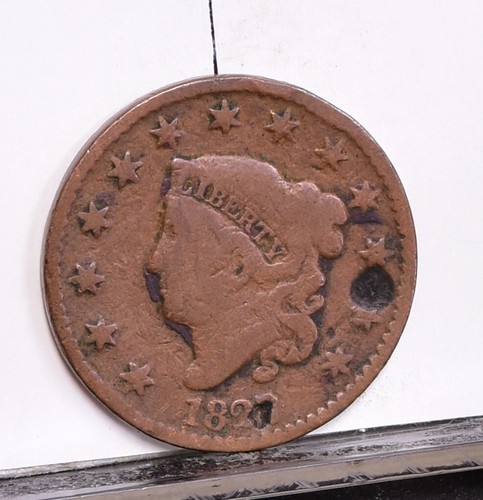 1827 Large Cent - Good Details, Cleaned w/ Divots (#57163-L) - Picture 3 of 8