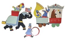 Vintage 1950s Nursery Kid s Wall D cor Circus Train Dolly Pin-Ups Used 3 Pieces