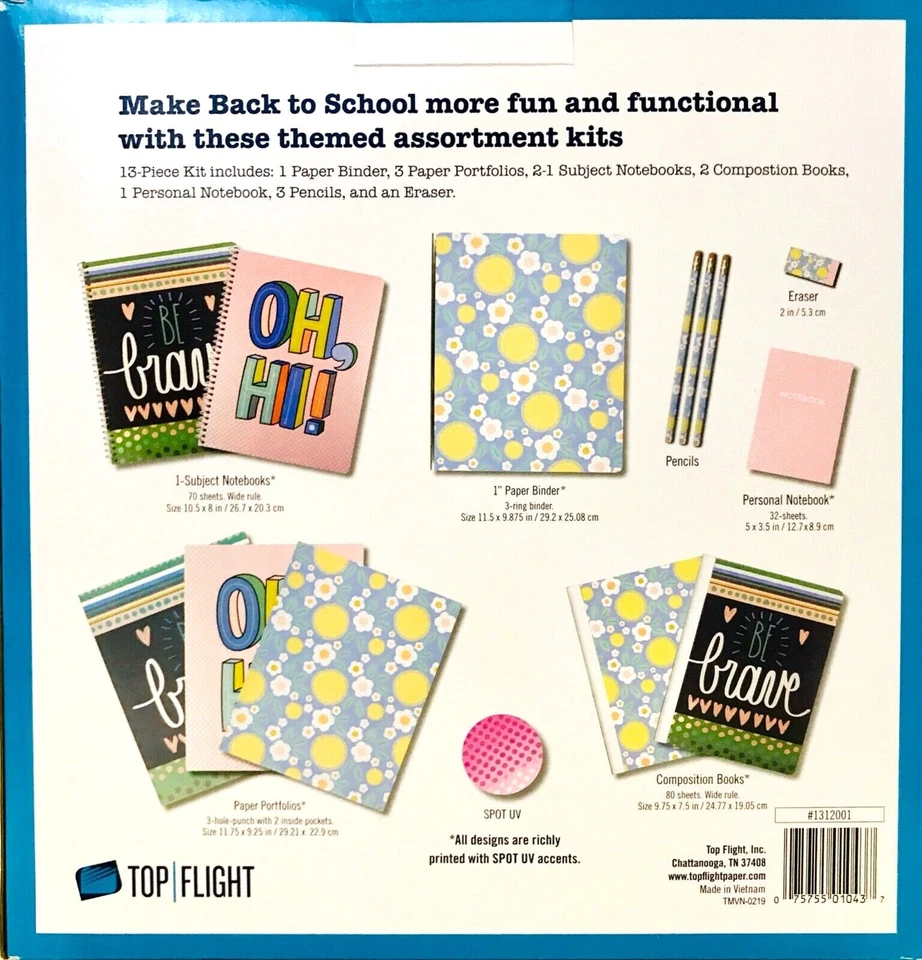 Kit de regreso a la escuela Top Flight 13 piezas flores rosas y azules cuadernos carpeta lápices Foto 2 de 2