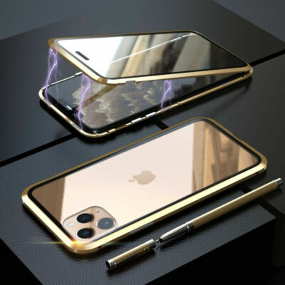 Metall Hülle für iPhone 11&11 Pro Max Schutz Doppelglas Magnet Case Handy Tasche