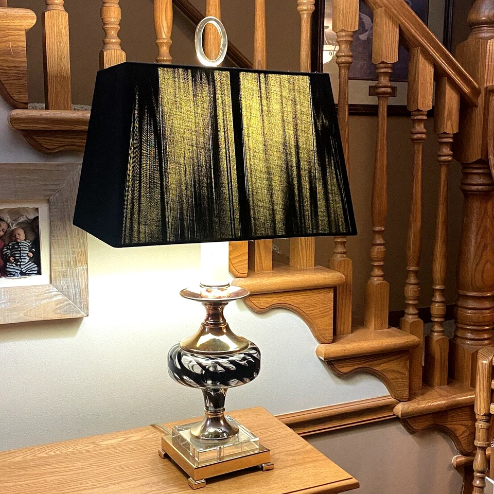 Uttermost Chrissy  26919 Table Blown Glass Porcelain Lamp Rectangule black Shade - Image 3 of 4