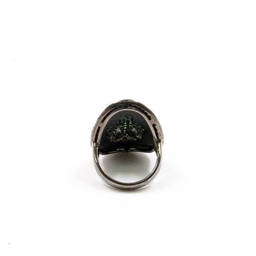 1.28ct Senexi 925 Sterling Sliver Ring Yellow Enamel with Tsavorite and Onyx - Picture 6 of 8