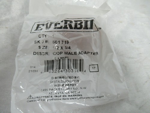 Everbilt 501 719 CxMNPT 1/2" x 3/4" Copper Male Adapter 683264303164
