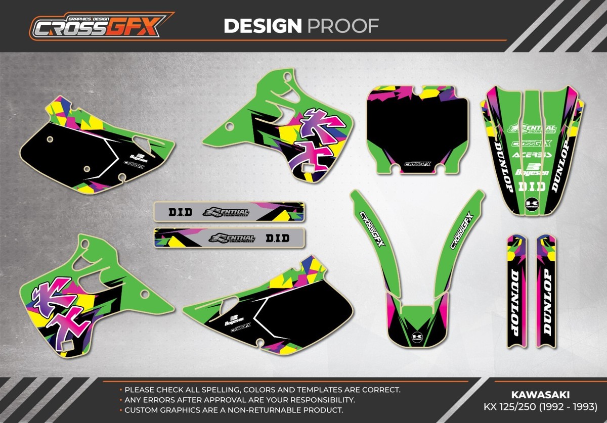 1992 1993 KX 125 250 Graphics Kit for KAWASAKI KX125 KX250 Decal