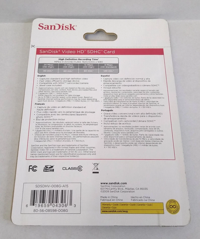 SanDisk 8GB 120 Minutes Video HD SDHC Card - Image 2 of 2