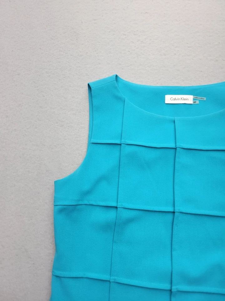 Calvin Klein Womens Dress 8P Aqua Pencil MIni Sleeveless Quilted - Image 3 of 4