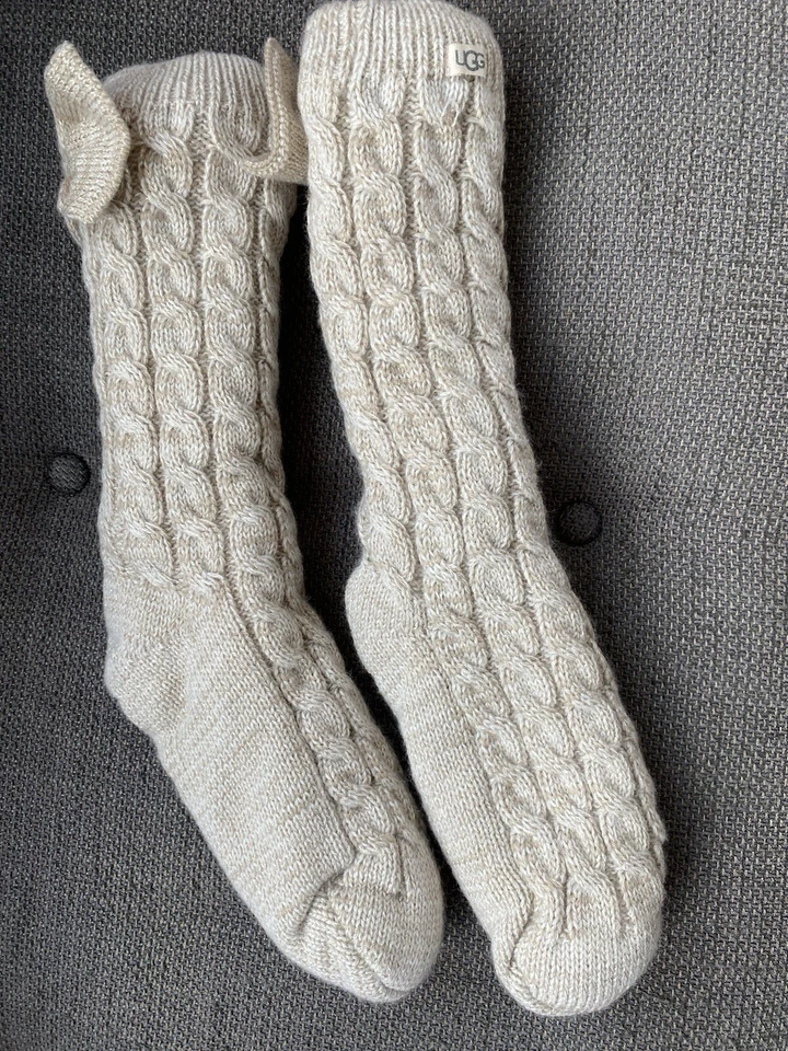 NUEVO: UGG Calcetines Laila Lazo Forrado de Vellón Cable Crema Dorado Tejido Pequeño/Mediano Foto 2 de 4