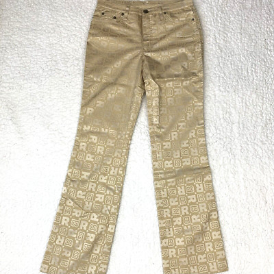 Roccobarocco Jeans Women's Gold Straight Jeans Letters Print Made In Italy Sz 28