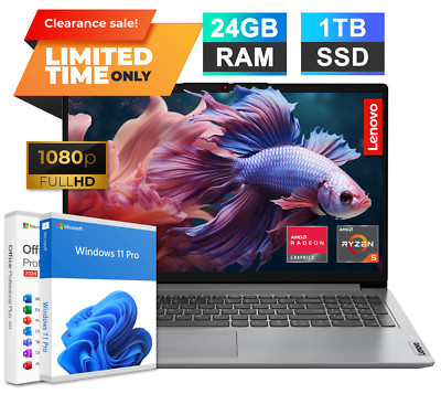 2025 Lenovo IdeaPad Laptop 15.6'' FHD Ryzen 5 4.0GHz, 24GB RAM 1TB SSD Al Copilot