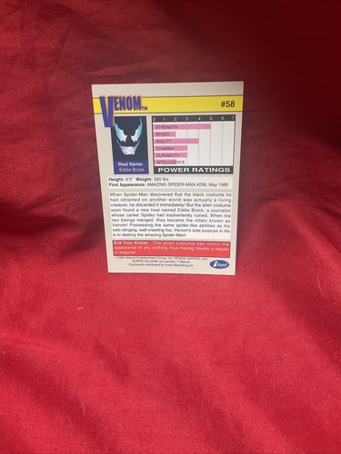 Vintage Collectible Impel Marvel Universe 1991 #58 Venom Supervillain Mcu. - Picture 2 of 2