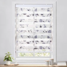 Horizontal Window Shade Blind Zebra Roller Blinds Curtains Pick Size Grey Leaves