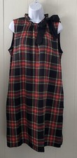 J. Crew Factory Red Black Stewart Plaid Bow Neck Shift Dress Pockets Size 12