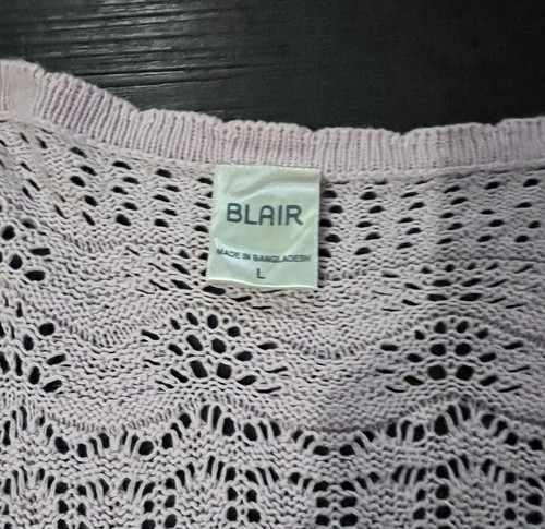 Blair Cardigan Large Pink Button Front Open Crochet Knit Cotton 3/4 Sleeves - Picture 8 of 8