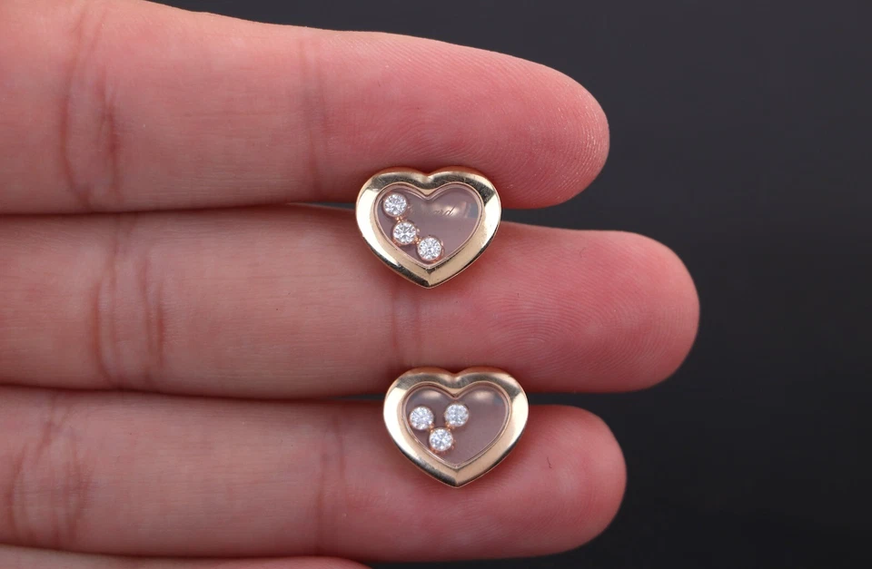 $5,890 Chopard 18K Rose Gold Happy Floating Diamond Icons Heart Stud Earrings - Image 2 of 4