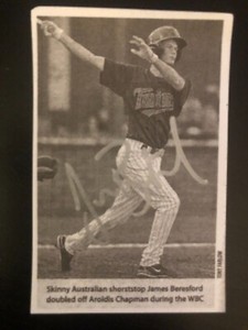 Minnesota Twins JAMES BERESFORD signed Homemade Newspaper Photo Card
