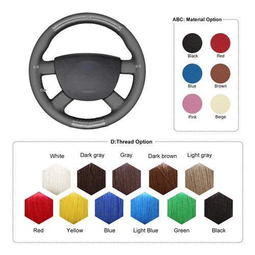 Black Leather Steering Wheel Cover for Ford Fiesta 2012 2013 Ecosport 2014-16 - Picture 4 of 12