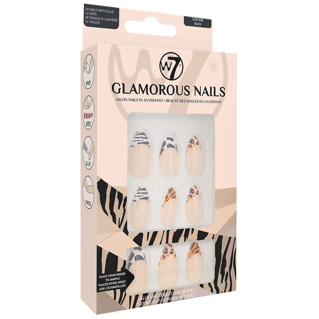 W7 Glamorous Nails - Safari Way - Glue Enclosed Salon Press On False Nails