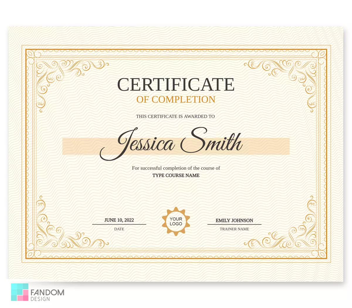 Editable CERTIFICATE OF COMPLETION TEMPLATE Printable Fully Customizable  Digital