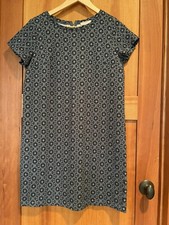 Ann Taylor Loft Medium Petite MP Shift Dress, Short Sleeve, Geometric Blue Print