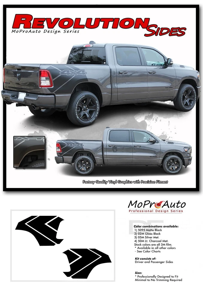 For 2019-2024 Dodge Ram Stripes Rebel 1500 Side Bed Decals 3M Vinyl Graphics Kit - Image 2 of 4