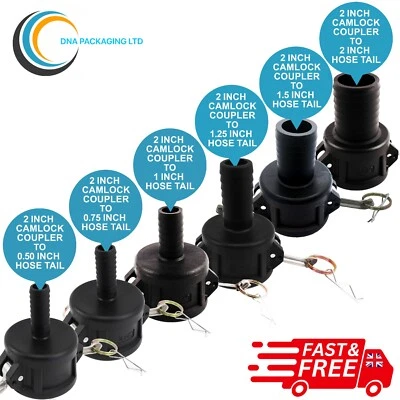 DNA PACKAGING LTD Camlock Coupler Hose Tail connector - IBC Adapter - Multiple sizes - Black