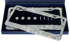 2 LUXURY White Diamond CRYSTAL Metal License Plate Frame Cap Made With Swarovski