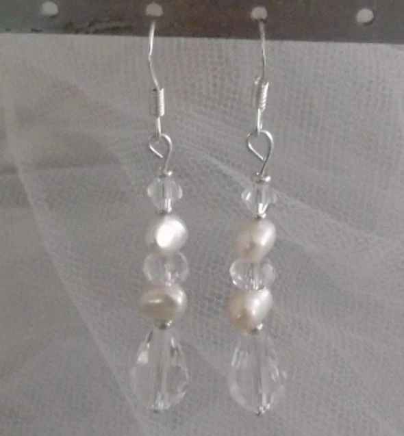 FRESHWATER PEARL PEAR DROP CRYSTAL DANGLE EARRINGS, PIERCED HOOK, NEW, AUSTRALIA - Image 3 of 4