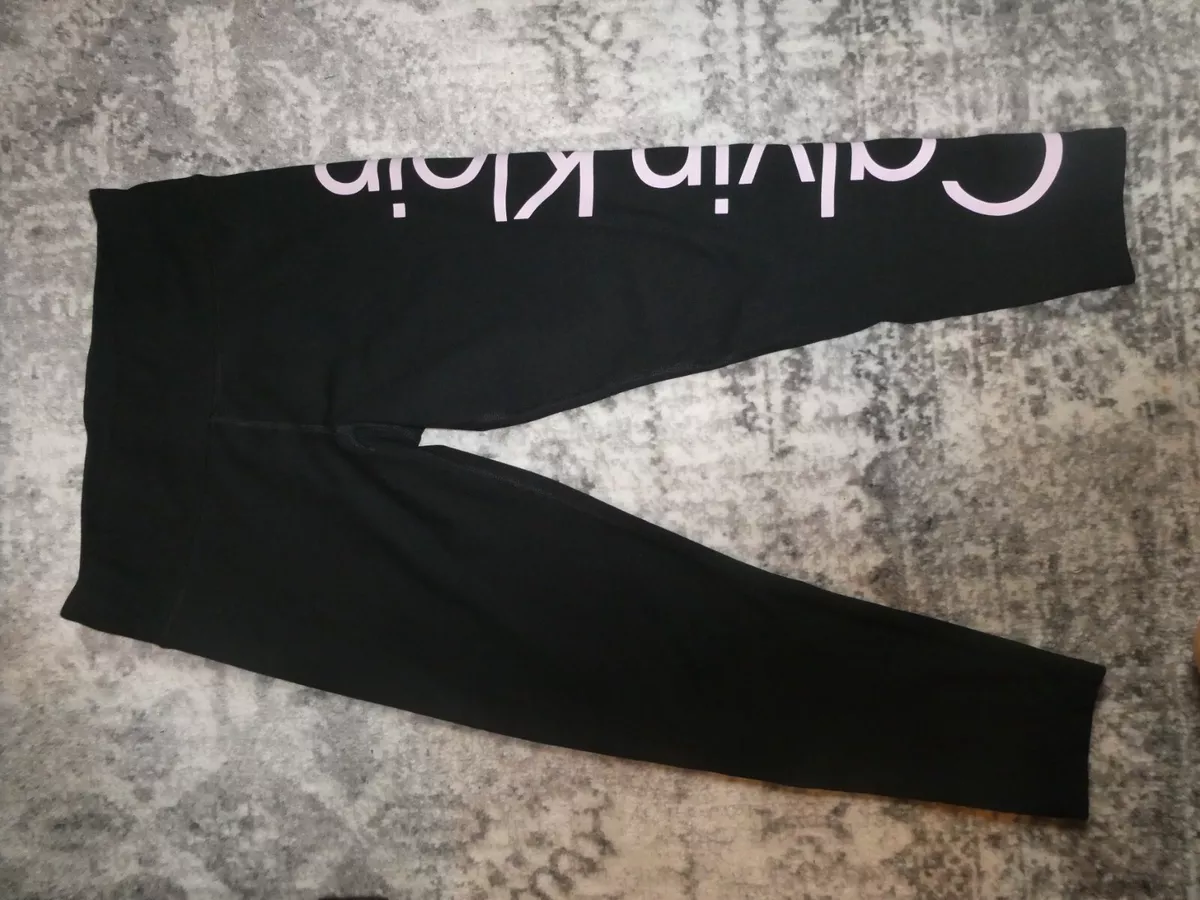 Calvin Klein performance black pink legging 7/8 cropped yoga gym athletic L  | eBay