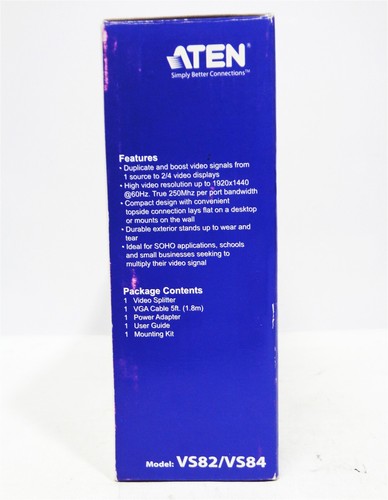 ATEN 2-Port 250MHz 1920x1440 HD VGA Video Splitter VS82A (Black) NO PSU - Picture 3 of 6