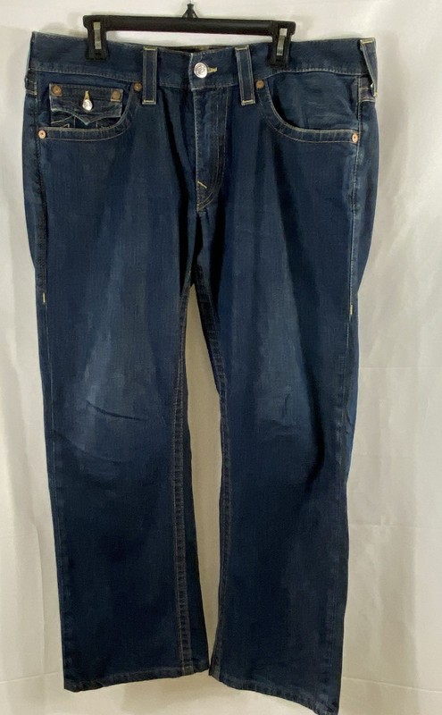 True Religion Men's Ricky Straight Leg Jeans Dark Wash Thick Stitch 36x29