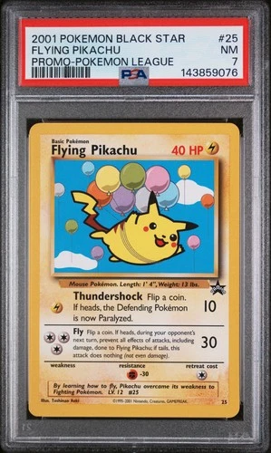 2001 POKEMON PROMO BLACK STAR POKEMON LEAGUE #25 FLYING PIKACHU PSA 7