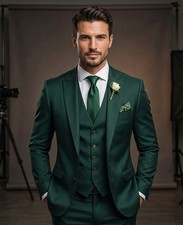 Men's Green 3 Piece Suit Slim fit Elegant Two Button Wedding 3pc Groom Attire