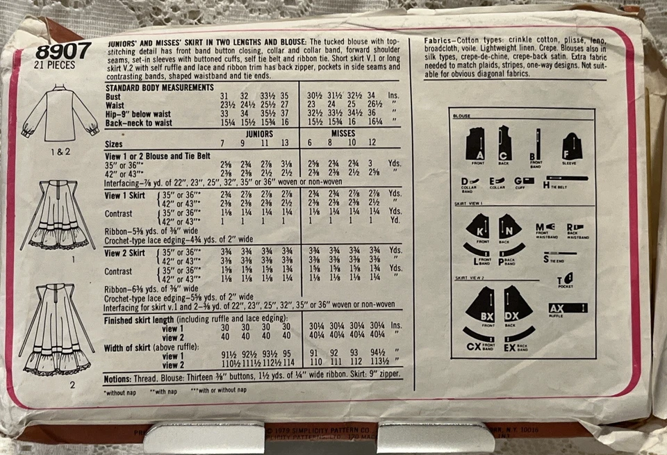 Blusa Falda Simplicity GUNNE SAX Patrón 8907 Boho Pradera Patrón Sin Cortar Talla 9 Foto 2 de 2