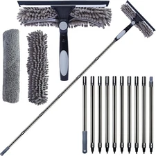 20+ Feet High Reach 2 in 1 Window Washing Squeegee & Duster with 3-14 ft Spli...