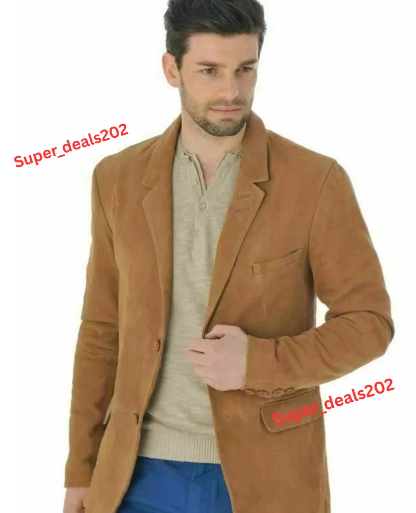 Men's Suede Leather Blazer Brown Handmade Office Formal Classy Slim Fit Jacket
