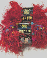 Lion Brand Fun Fur Fancy Fur Eyelash 5 Bulky Yarn 2 skeins Red Rainbow Red
