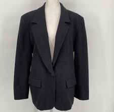 Vintage Pendleton Blazer Womens 14 Petite Charcoal 100 Virgin Wool USA 80s