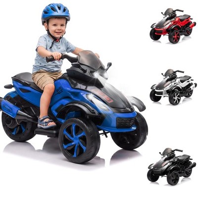 12V Kids Ride on ATV 3 Wheeler Electric Motorcycle LED Lights & Music Ages 3-8