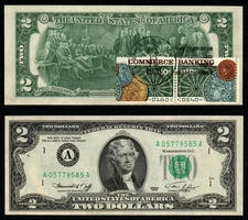 2 STAMPS Sharon, MA 1976 $2 First Day of  Issue GEM UNC Federal Reserve Note!