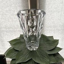 Gorgeous Vintage 9  Clear Crystal 6 Sided Vase Heavy Mid Century EUC