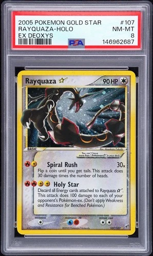 2005 POKEMON EX DEOXYS GOLD STAR #107 RAYQUAZA-HOLO PSA 8