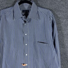 Canali Shirt Mens 16.5 Blue White Striped Made In Italy Dress Button Front