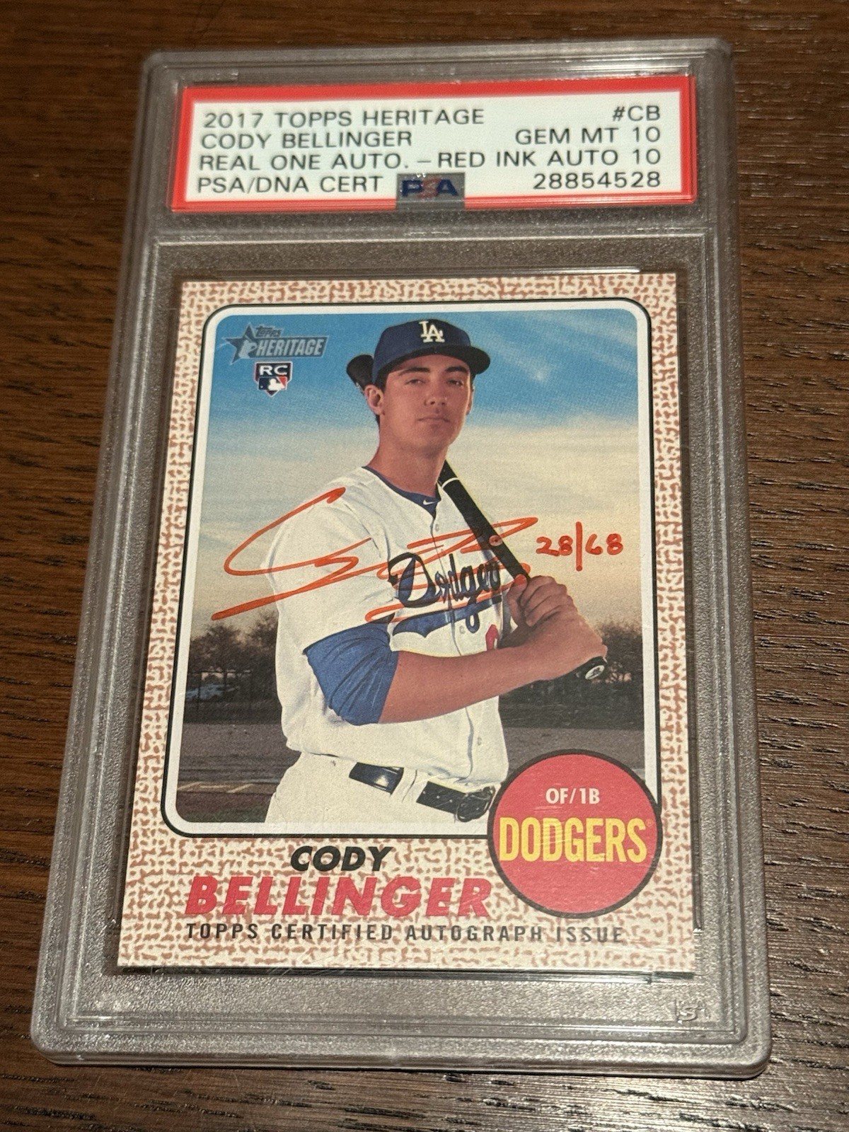 2017 Topps Heritage Cody Bellinger Red Ink Real One Rookie Auto /68 PSA 10 10!