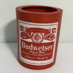 Vintage Budweiser Kan Red Beer Can Holder Koozie Soft Plastic