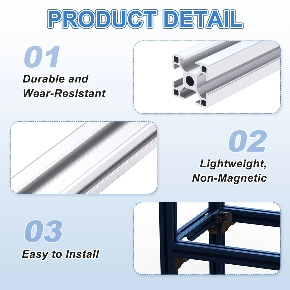 4PCS T Slot 3030 Aluminum Extrusion 500mm European Standard Rail Profile Silver — 第 3/4 张图片